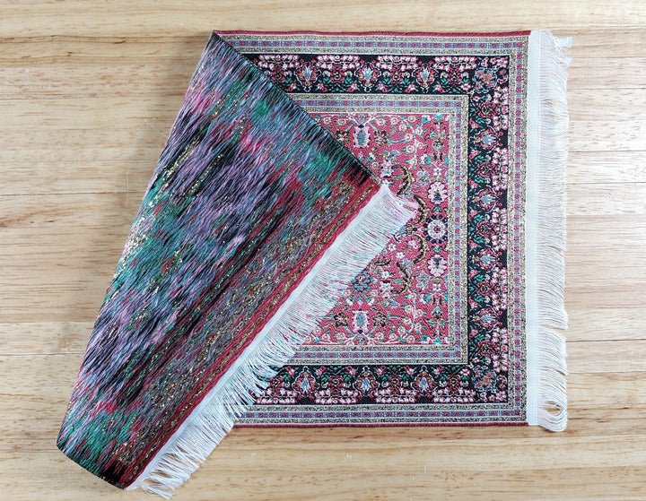 Dollhouse Large Rug Fabric 9" x 6" Pink Gold Black Green 1:12 Scale Miniature - Miniature Crush