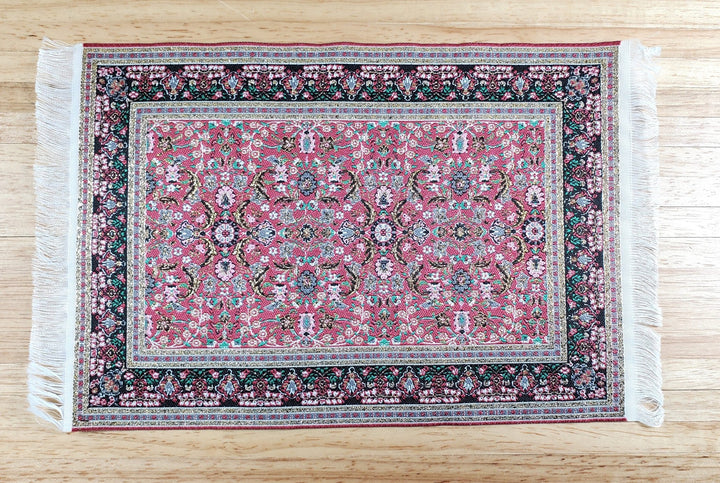 Dollhouse Large Rug Fabric 9" x 6" Pink Gold Black Green 1:12 Scale Miniature - Miniature Crush