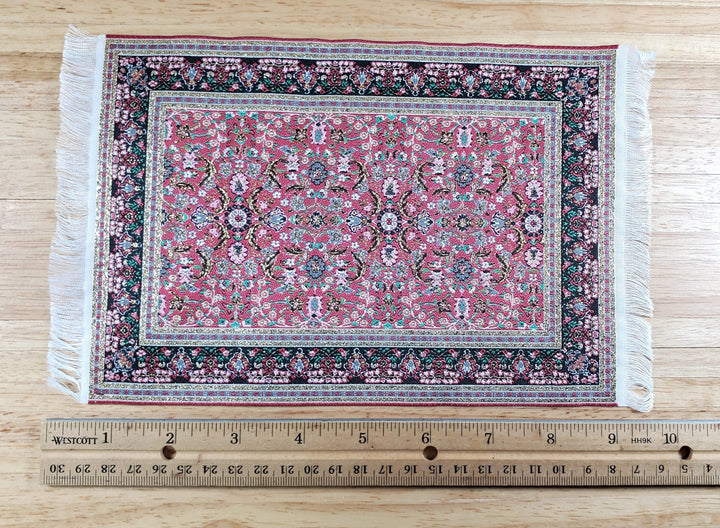 Dollhouse Large Rug Fabric 9" x 6" Pink Gold Black Green 1:12 Scale Miniature - Miniature Crush