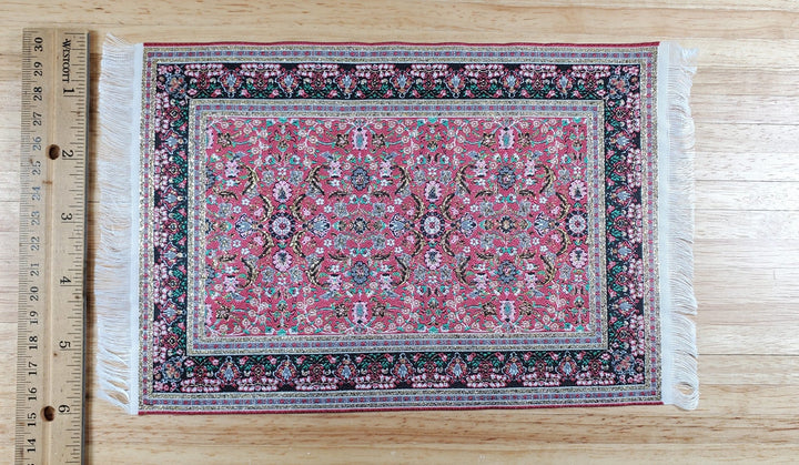 Dollhouse Large Rug Fabric 9" x 6" Pink Gold Black Green 1:12 Scale Miniature - Miniature Crush