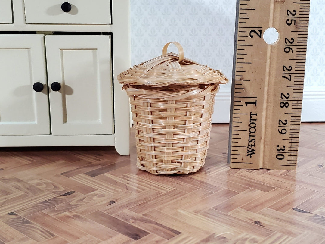 Dollhouse Laundry Basket Wicker with Removable Lid 1:12 Scale Miniature - Miniature Crush