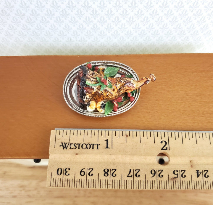 Dollhouse Leg of Lamb Roast on Silver Tray 1:12 Scale Food Miniature Kitchen Falcon - Miniature Crush