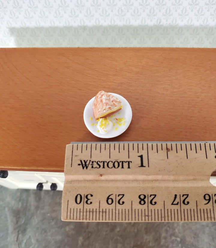 Dollhouse Lemon Meringue Pie Slice on Ceramic Plate 1:12 Scale Miniature Food - Miniature Crush