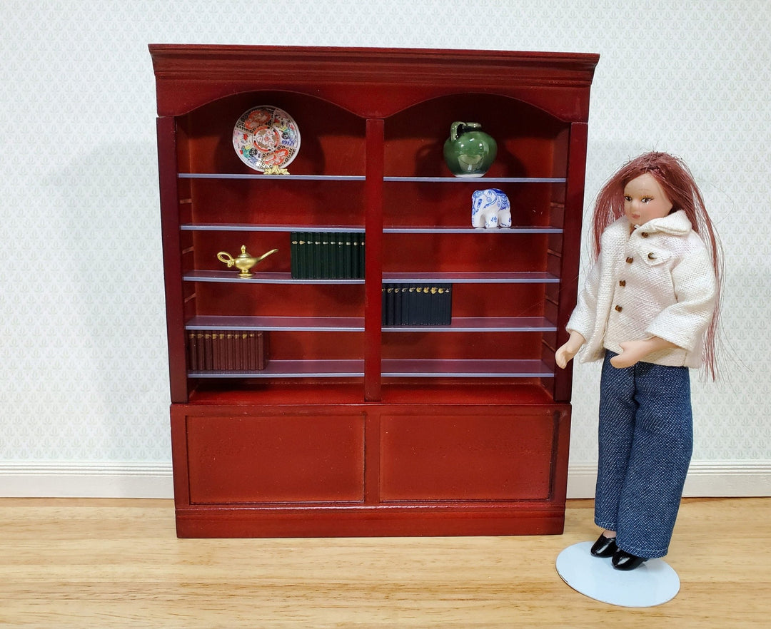 Dollhouse Library Bookcase or Shop Shelves 2 Bay 10 Adjustable Shelves 1:12 Scale Mahogany - Miniature Crush