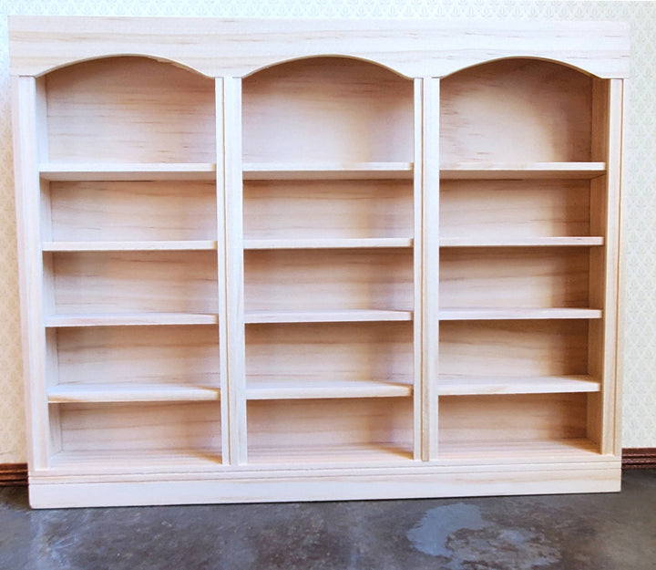 Dollhouse Library Bookcase or Shop Shelves 3 Bay 5 Shelves 1:12 Scale Unpainted - Miniature Crush