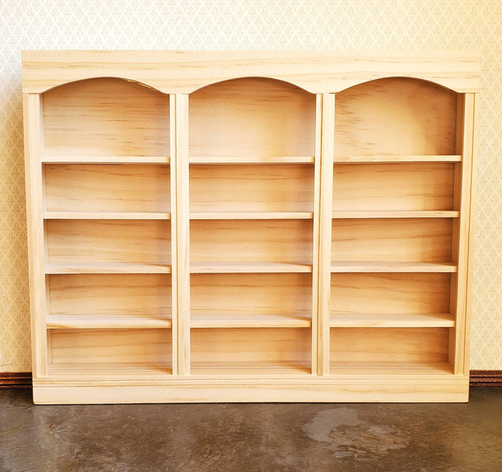 Dollhouse Library Bookcase or Shop Shelves 3 Bay 5 Shelves 1:12 Scale Unpainted - Miniature Crush