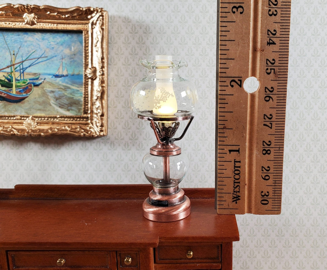 Dollhouse Light Hurricane Oil Lamp Battery Operated Copper 1:12 Scale Miniature - Miniature Crush