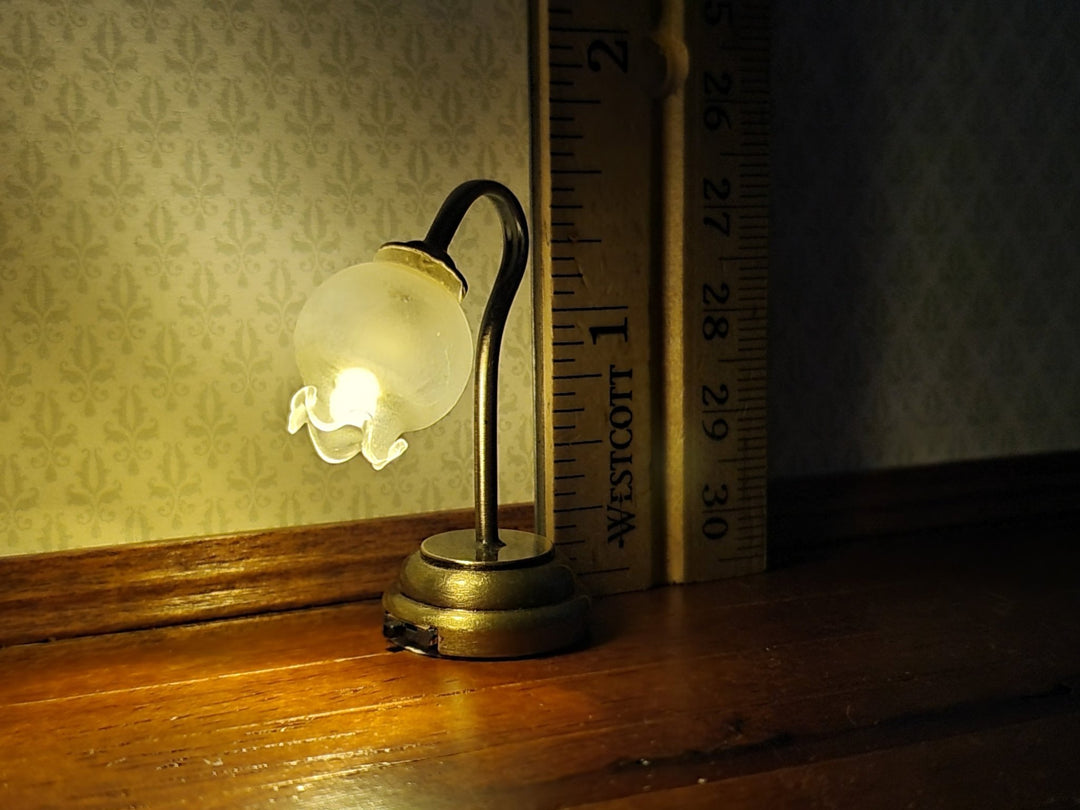Dollhouse Light Table Lamp Battery Operated Tulip Shade Bronze Base 1:12 Scale Miniature - Miniature Crush