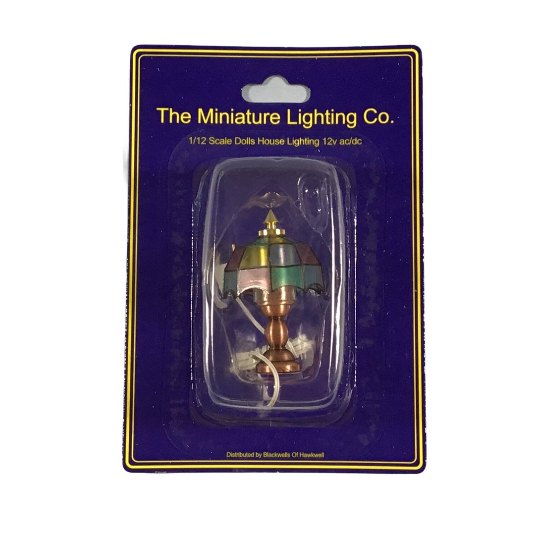 Dollhouse Light Table Lamp Stained Glass Style Bronze 1:12 Scale Miniature 12 volt Electric - Miniature Crush