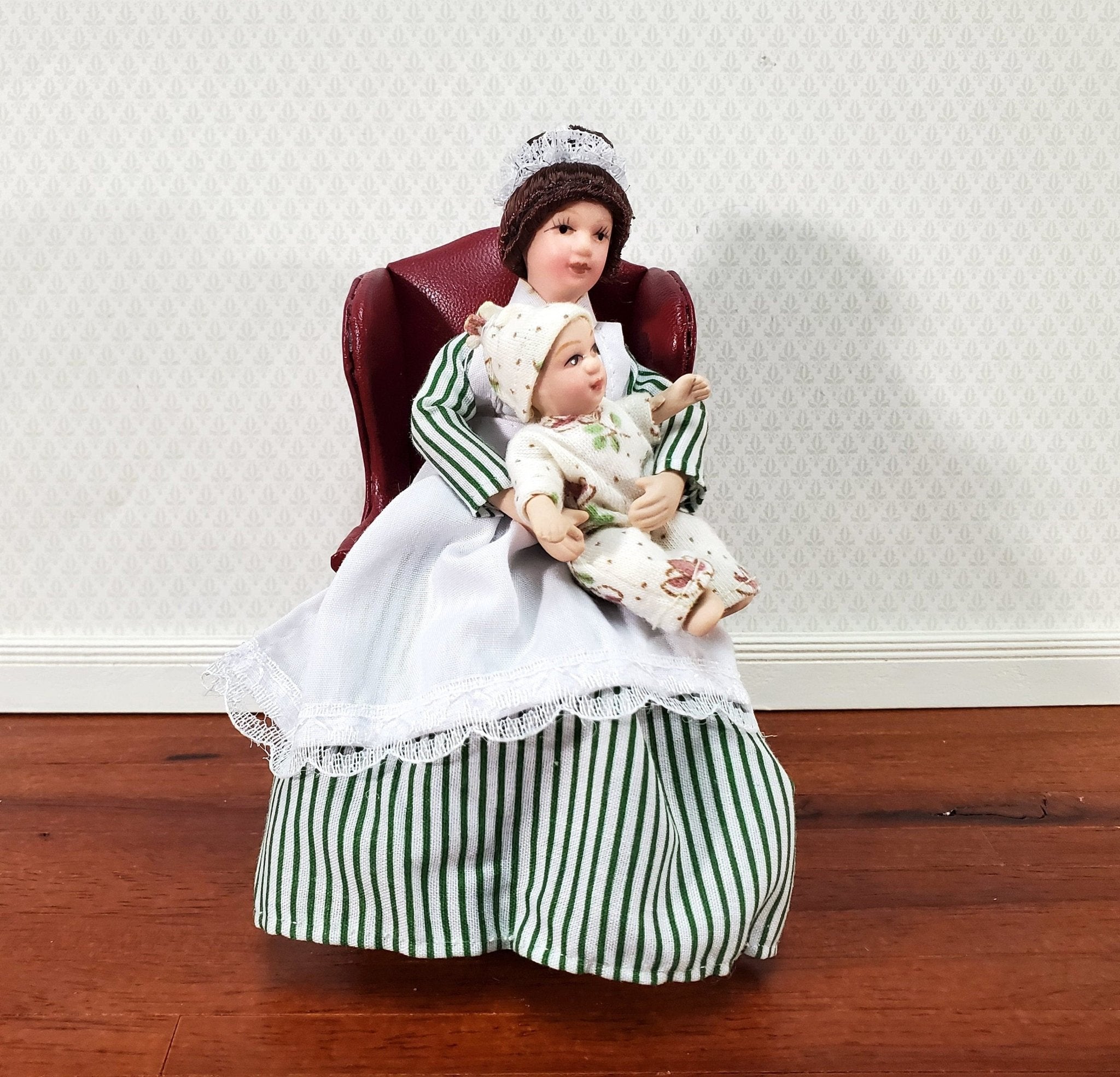 Dollhouse Maid Cook Housekeeper Striped Dress Doll Porcelain