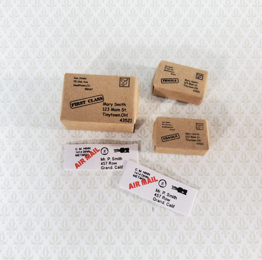 Dollhouse Mail Parcels Boxes Wrapped in Brown Paper Letters x5 Pieces 1:12 Scale Miniatures - Miniature Crush