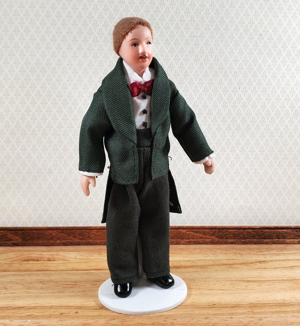 Dollhouse Man Doll Porcelain Dad Father Bow Tie 1:12 Scale Miniature Poseable - Miniature Crush