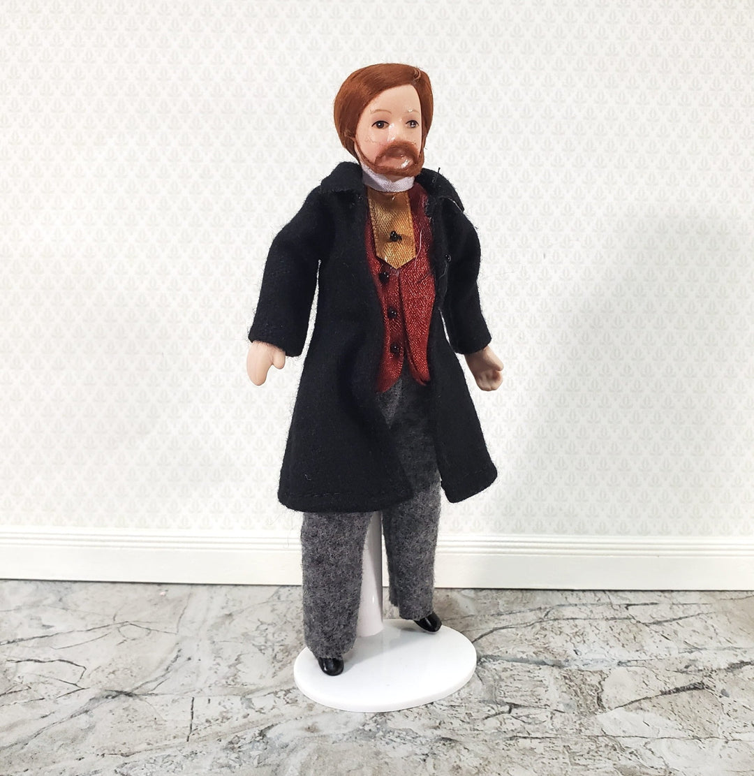Dollhouse Man Doll Porcelain Dad Father with Beard 1:12 Scale Miniature Poseable - Miniature Crush