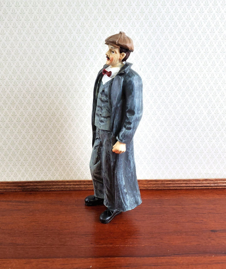 Dollhouse Man Father Dad Victorian Style Overcoat Hat Bow Tie 1:12 Scale Resin Miniature - Miniature Crush