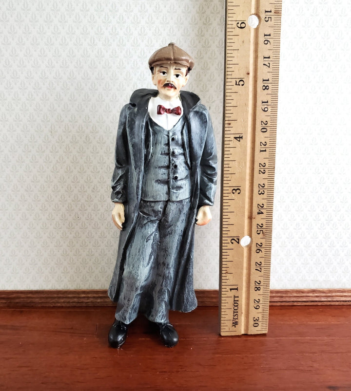 Dollhouse Man Father Dad Victorian Style Overcoat Hat Bow Tie 1:12 Scale Resin Miniature - Miniature Crush