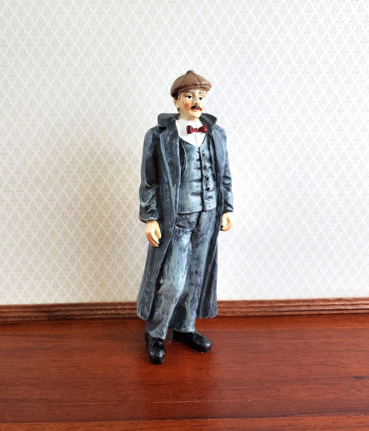 Dollhouse Man Father Dad Victorian Style Overcoat Hat Bow Tie 1:12 Scale Resin Miniature - Miniature Crush