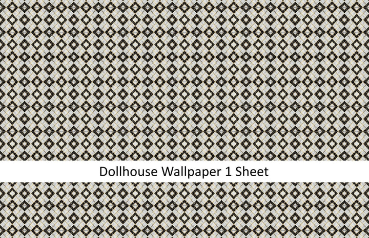 Dollhouse Marble Floor Tile or Wallpaper White Black Gold Small Diamonds 1:12 Scale MiniatureCrush Exclusive - Miniature Crush