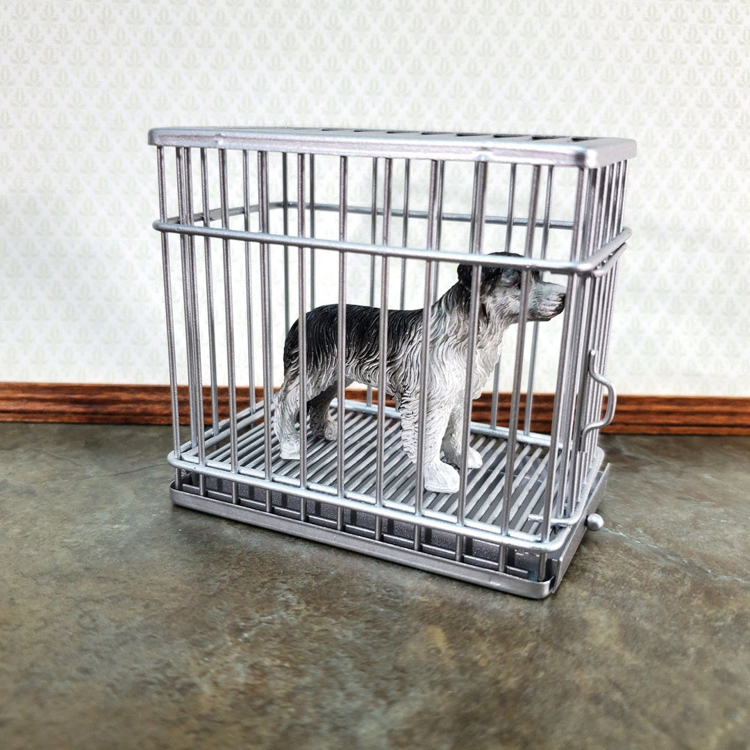 Dollhouse Medium Dog Cage Crate Metal Opening Door for Animals Pets - Miniature Crush
