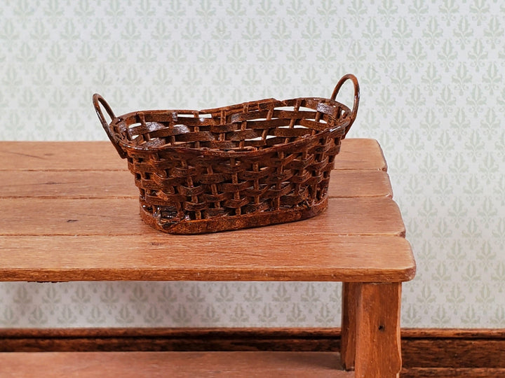 Dollhouse Metal Basket Large with Handles Rusted Aged 1:12 Scale Miniature - Miniature Crush