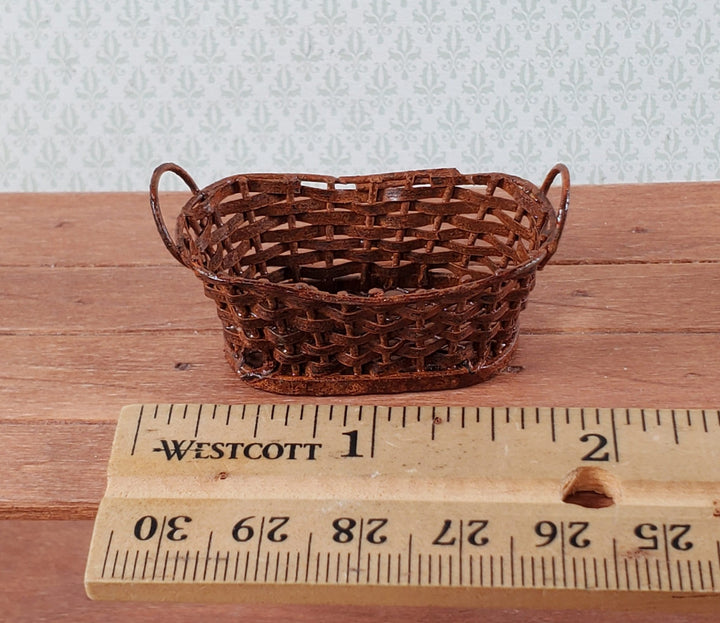 Dollhouse Metal Basket Large with Handles Rusted Aged 1:12 Scale Miniature - Miniature Crush