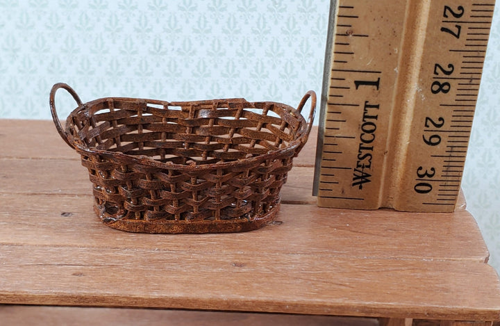 Dollhouse Metal Basket Large with Handles Rusted Aged 1:12 Scale Miniature - Miniature Crush