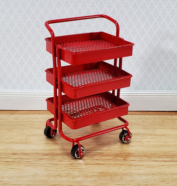 Dollhouse Metal Craft Cart Red 3 Tier Moving Wheels 1:12 Scale Modern Miniature - Miniature Crush