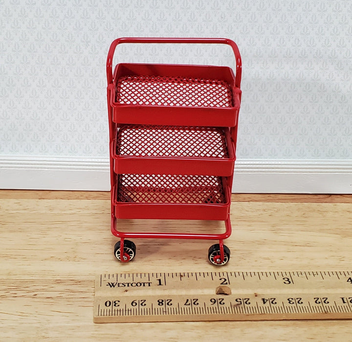 Dollhouse Metal Craft Cart Red 3 Tier Moving Wheels 1:12 Scale Modern Miniature - Miniature Crush