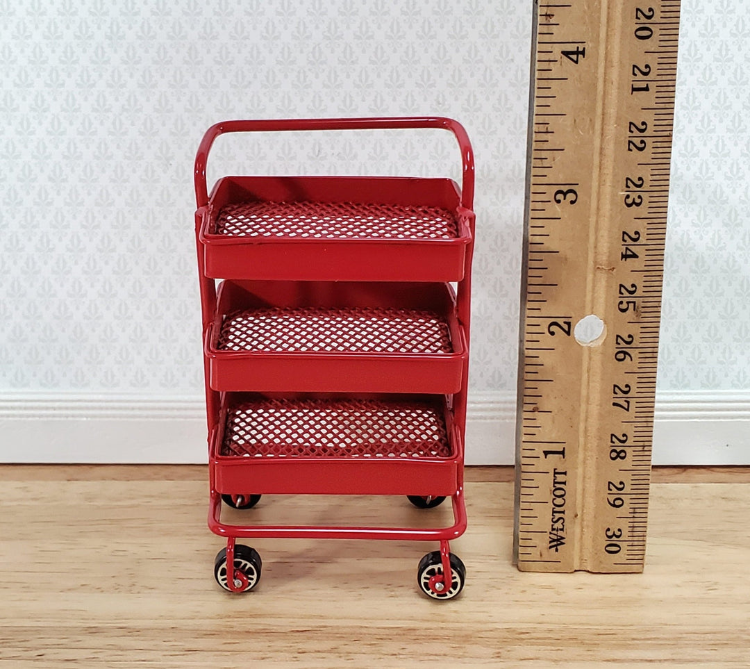 Dollhouse Metal Craft Cart Red 3 Tier Moving Wheels 1:12 Scale