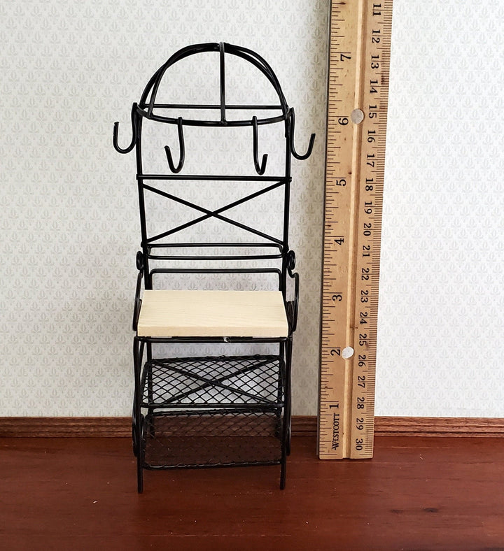 Dollhouse Metal Kitchen Rack Black with Shelves Pan Hooks 1:12 Scale Miniature Furniture - Miniature Crush