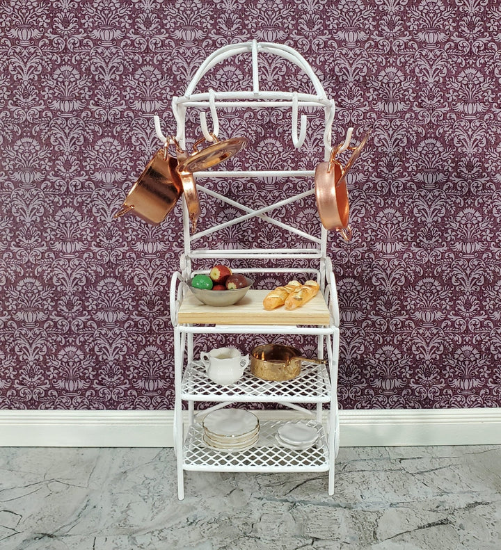 Dollhouse Metal Kitchen Rack with Shelves Pan Hooks White 1:12 Scale Miniature Furniture - Miniature Crush