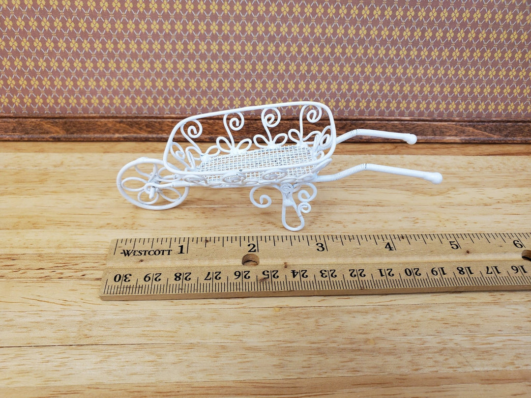 Dollhouse Metal Wheelbarrow Small White Decorative Fairy or Miniature Garden - Miniature Crush