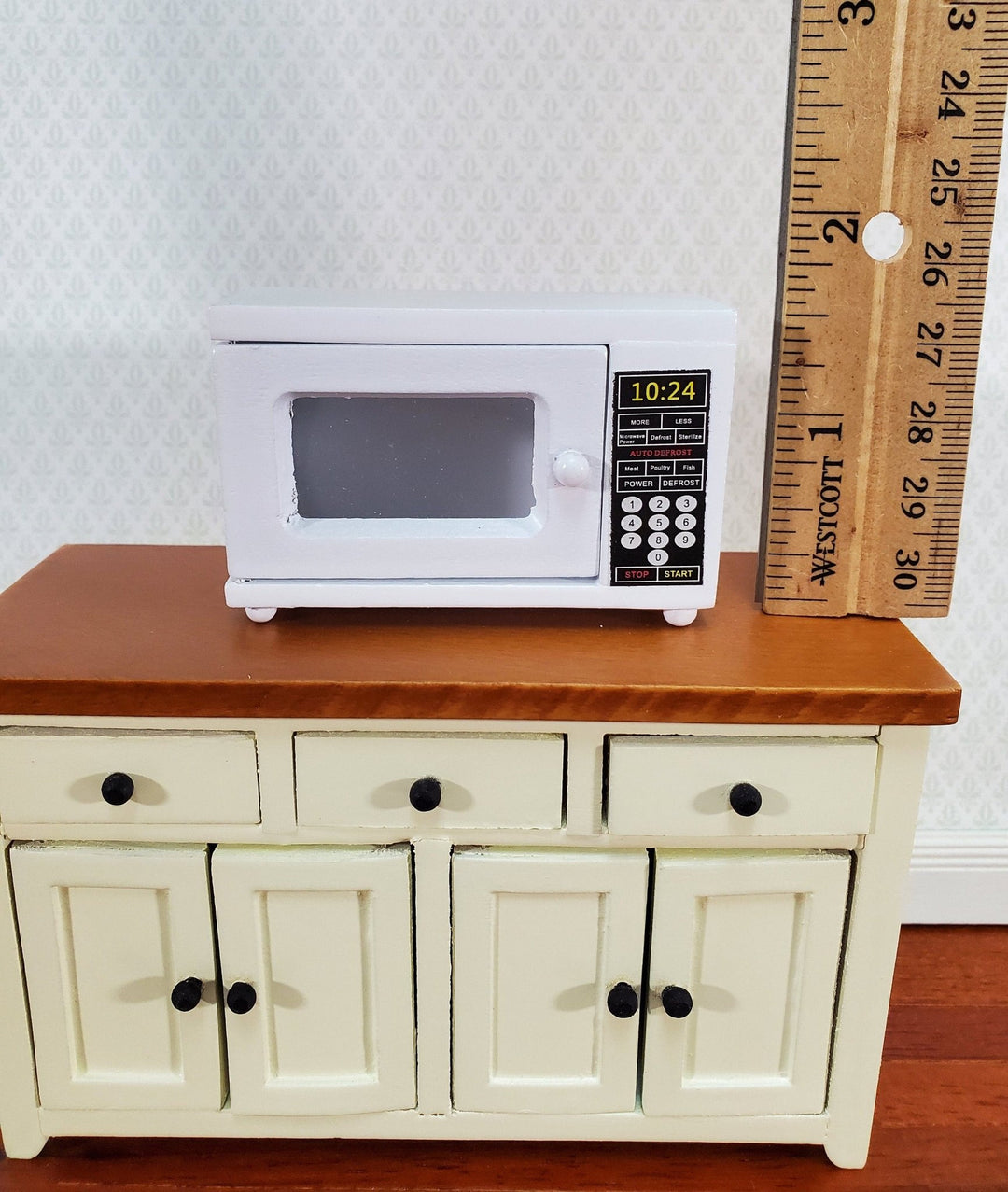 Dollhouse Microwave Oven Modern Wood with Opening Door 1:12 Scale Kitchen Accessories - Miniature Crush