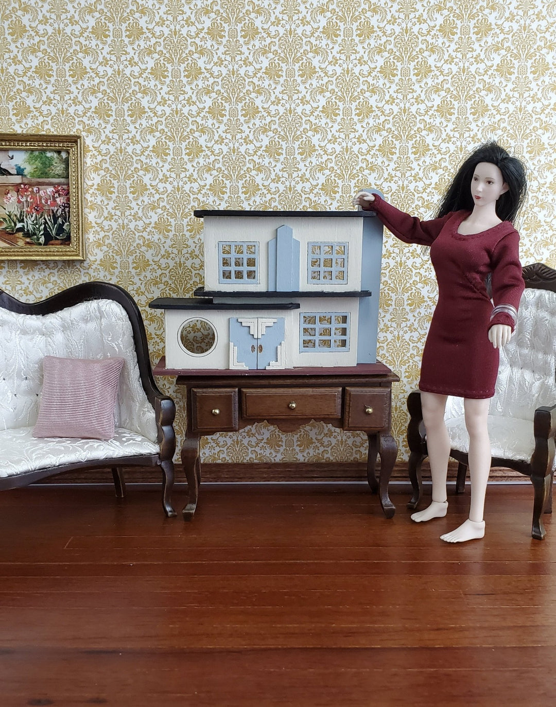 Dollhouse Miniature 1:144 Scale KIT House Art Deco Style With Fireplace - Miniature Crush
