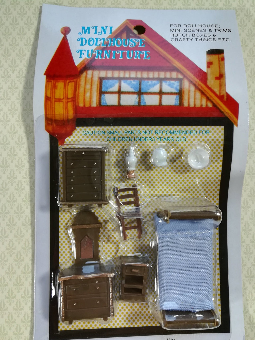 Dollhouse Miniature 1/4" Quarter Scale Bedroom Set Bed Dresser Chair Nightstand 1:48 - Miniature Crush