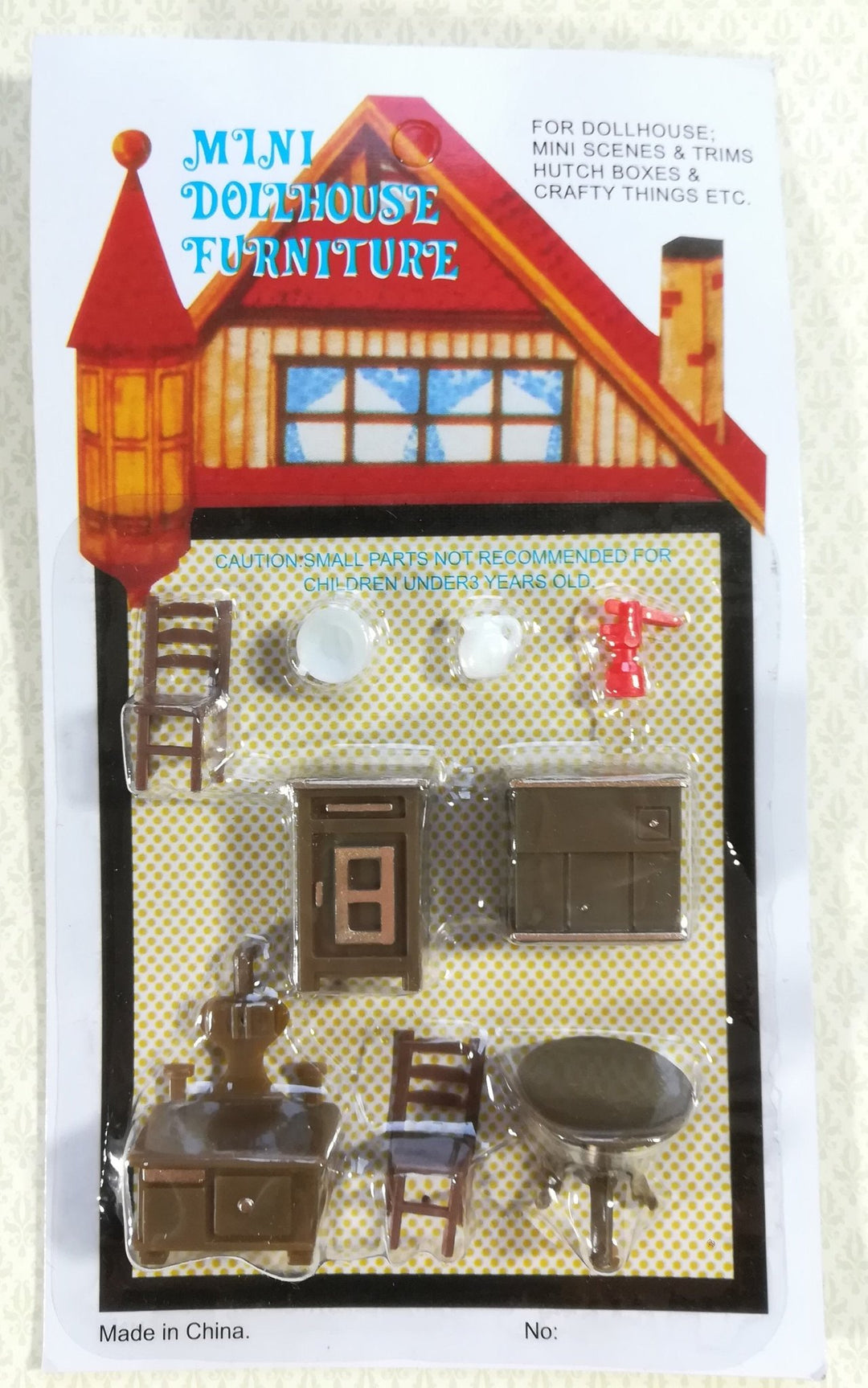 Dollhouse Miniature 1/4" Quarter Scale Kitchen Set Table Chairs Stove Icebox 1:48 - Miniature Crush