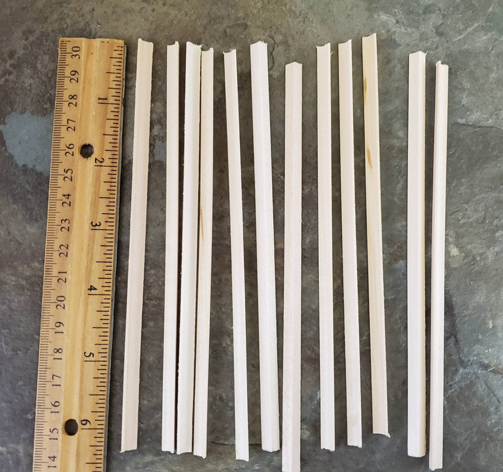 Dollhouse Miniature 6" Trim Scrap Cove Molding Wood Strips 3/16" 12 Pieces 1:12 Scale - Miniature Crush