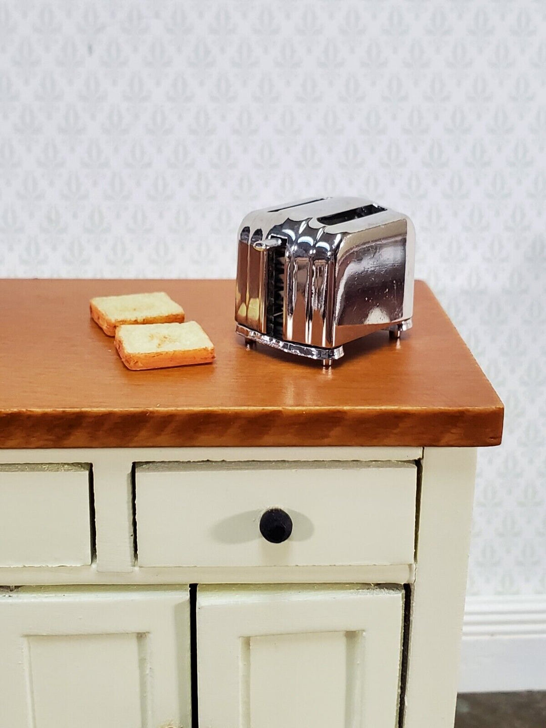 Dollhouse Miniature All Silver Toaster with 2 Pieces of Toast 1:12 Scale Kitchen - Miniature Crush