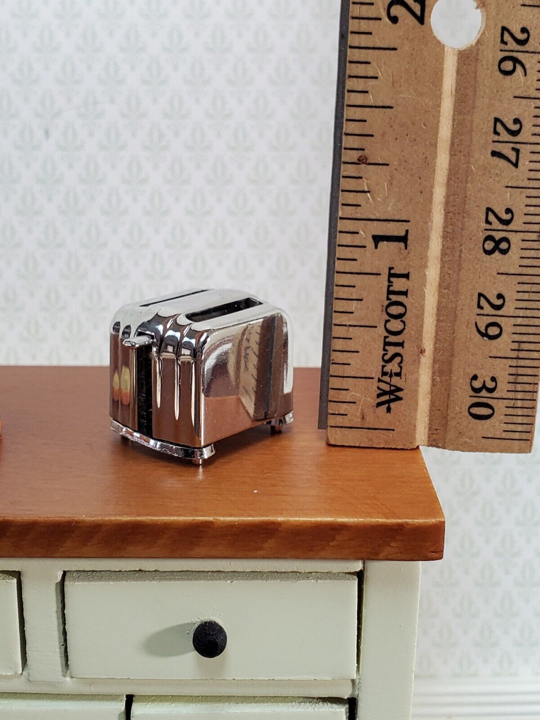 Dollhouse Miniature All Silver Toaster with 2 Pieces of Toast 1:12 Scale Kitchen - Miniature Crush