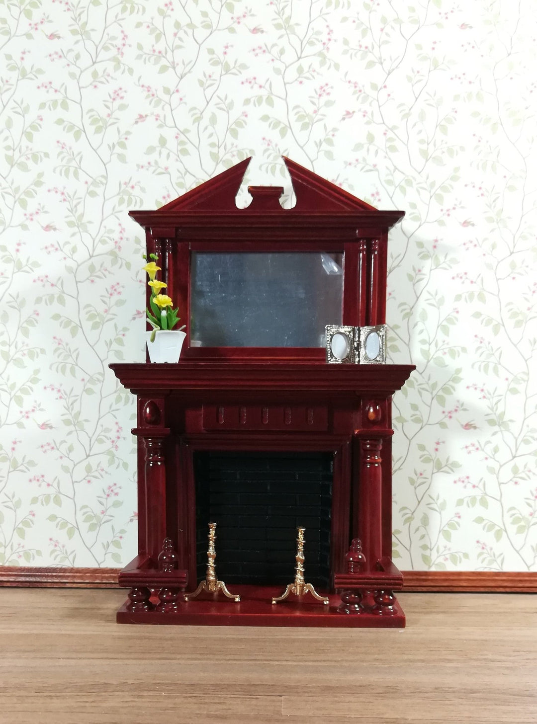 Dollhouse Miniature Andirons Gold Fireplace with Bar for Wood Metal 1:12 Scale - Miniature Crush