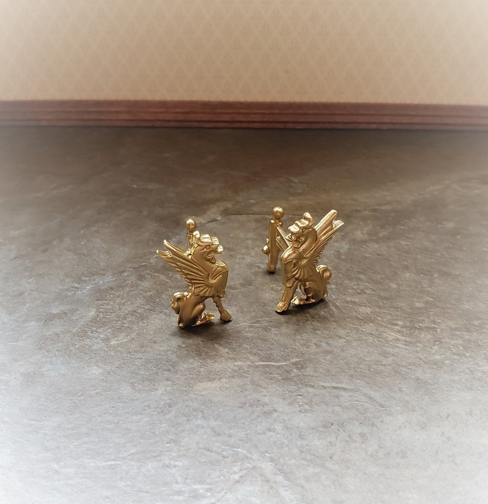 Dollhouse Miniature Andirons Griffin Gold for Fireplace Metal 1:12 Scale - Miniature Crush