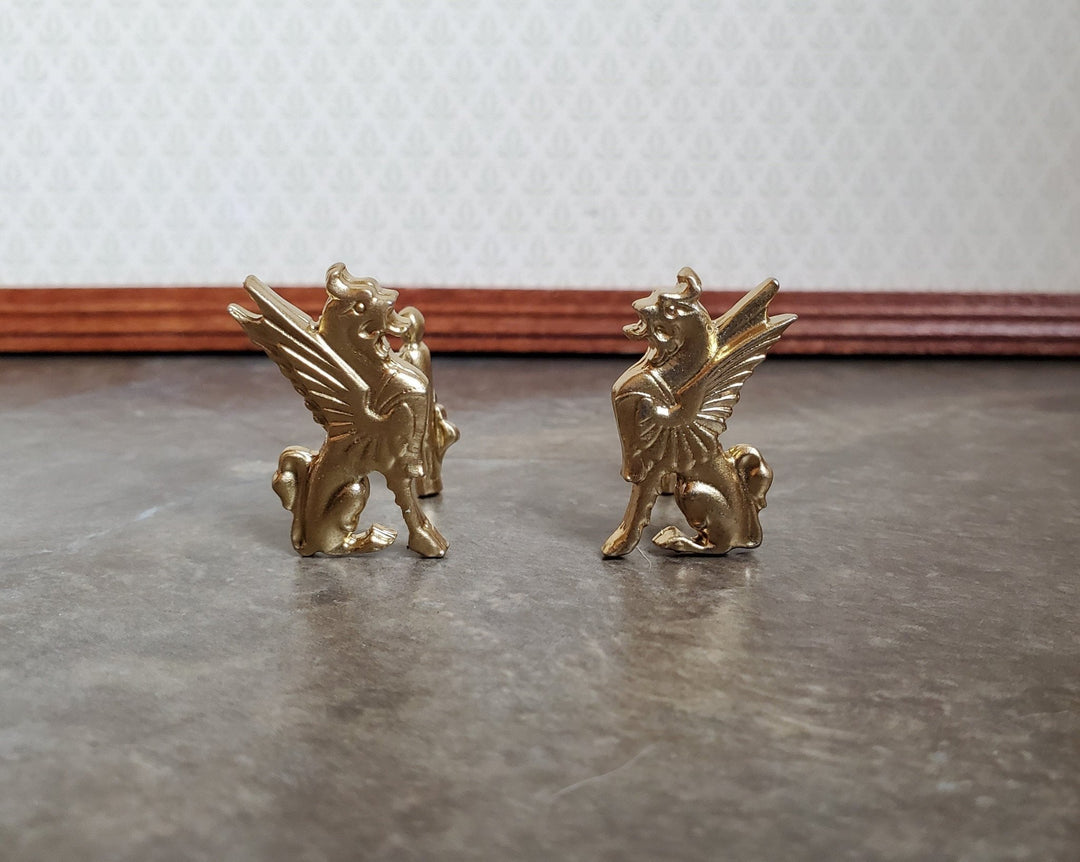 Dollhouse Miniature Andirons Griffin Gold for Fireplace Metal 1:12 Scale - Miniature Crush