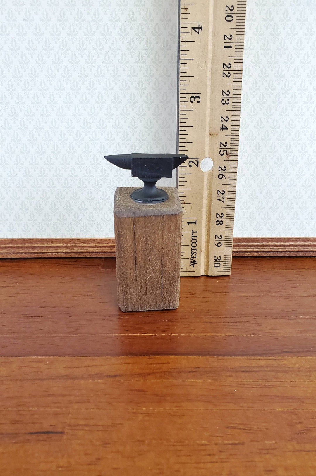 Dollhouse Miniature Anvil on Wood Beam Block Sir Thomas Thumb 1:12 Scale Tool - Miniature Crush