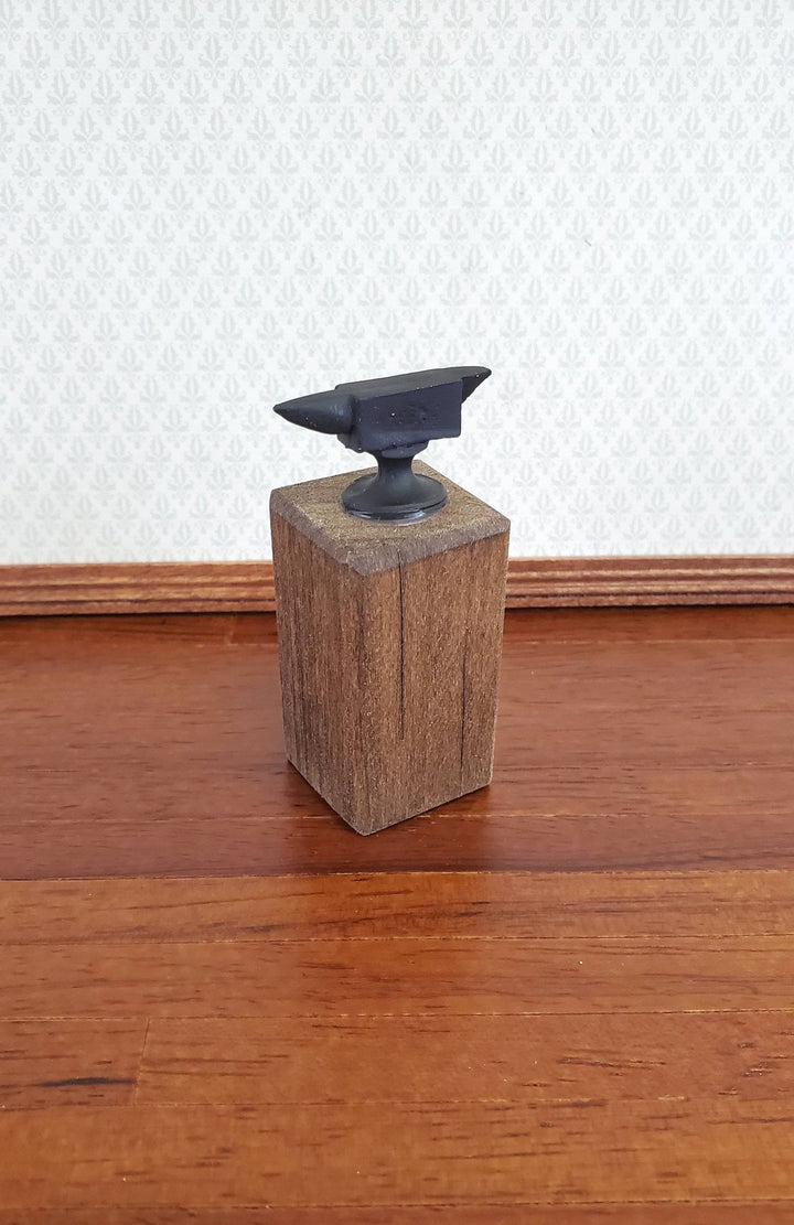 Dollhouse Miniature Anvil on Wood Beam Block Sir Thomas Thumb 1:12 Scale Tool - Miniature Crush