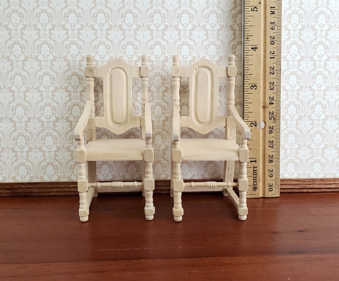 Dollhouse Miniature Arm Chairs Dining Room Set of 2 Unpainted Wood 1:12 Scale - Miniature Crush