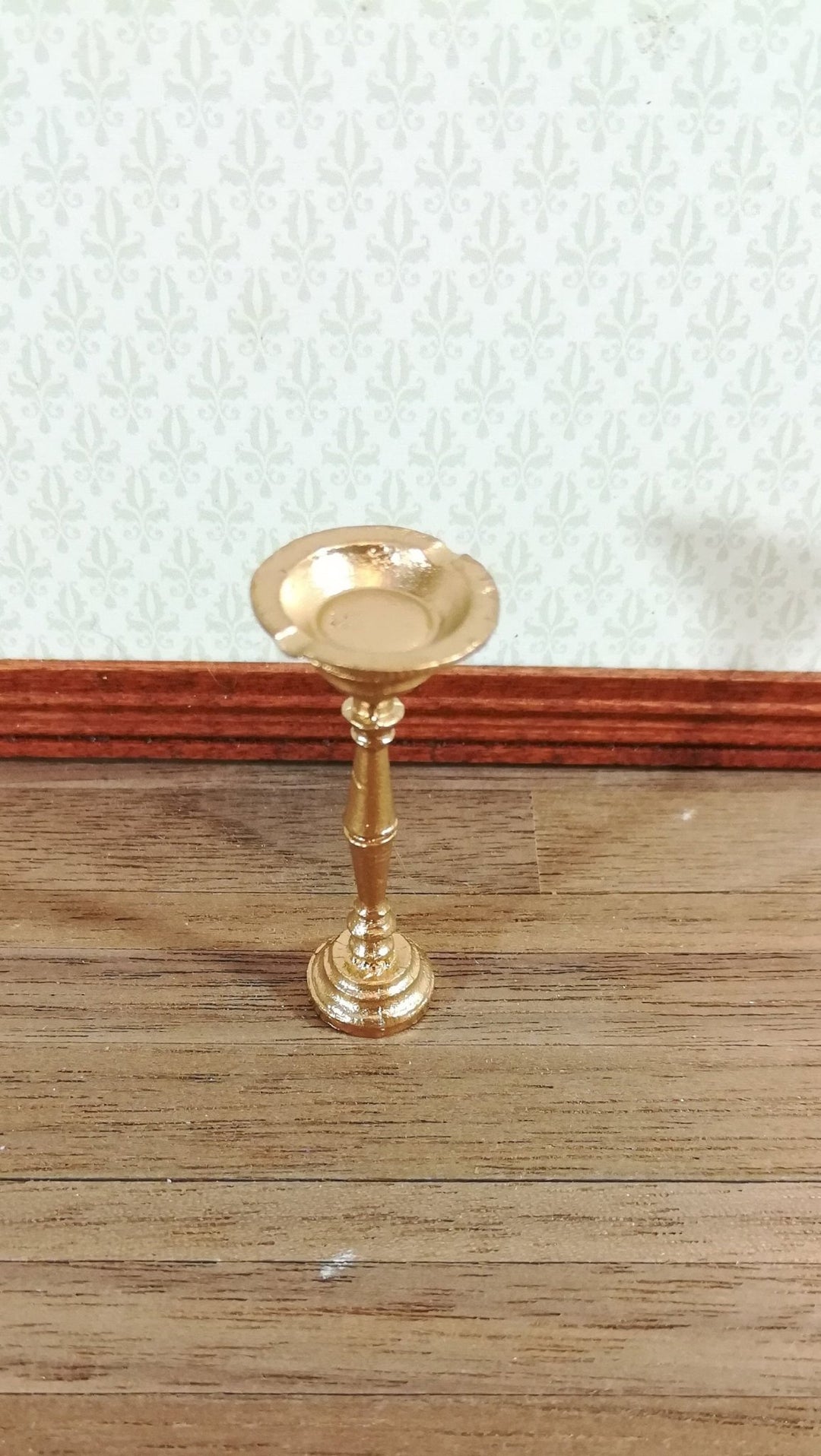 Dollhouse Miniature Ashtray Gold Metal Standing Pedestal 1:12 Scale - Miniature Crush