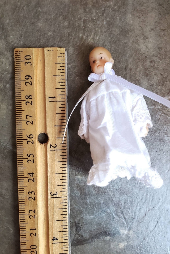 Dollhouse Miniature Baby Doll in White Gown Bendable 1:12 Scale Family - Miniature Crush