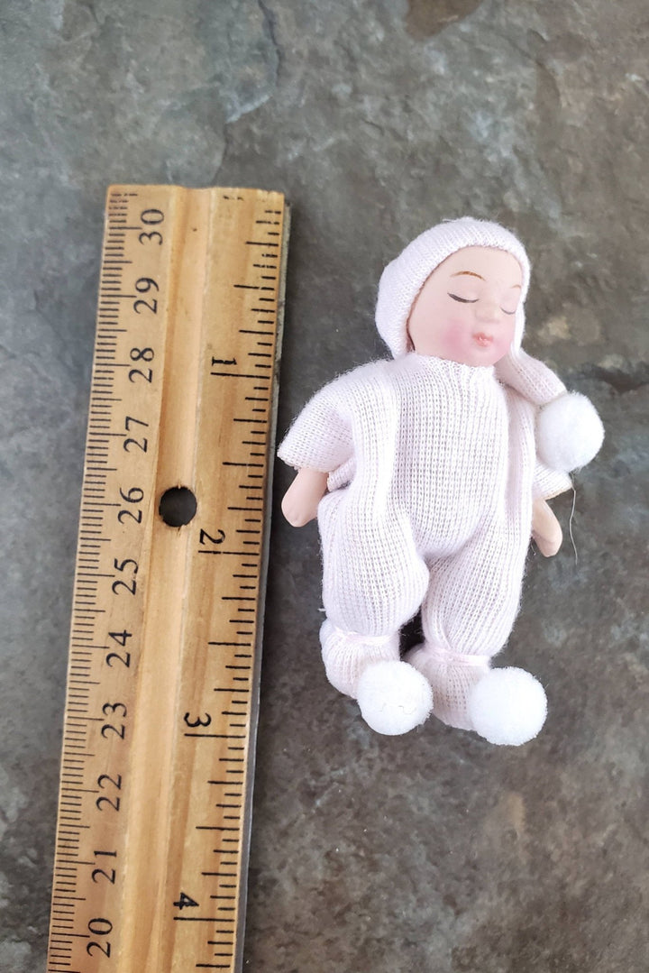 Dollhouse Miniature Baby Doll Porcelain Moveable 1:12 Scale Pink Sleeper - Miniature Crush