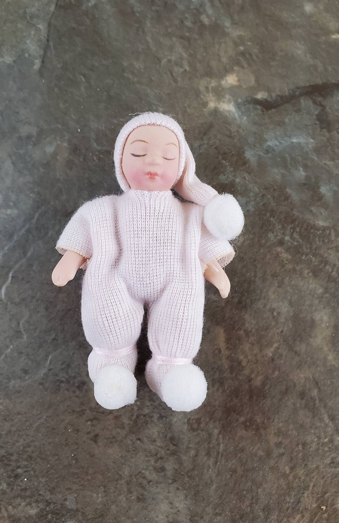 Dollhouse Miniature Baby Doll Porcelain Moveable 1:12 Scale Pink Sleeper - Miniature Crush