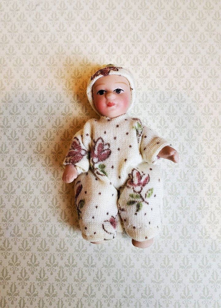 Dollhouse Miniature Baby Doll Porcelain Moveable 1:12 Scale Sleeper Cap - Miniature Crush