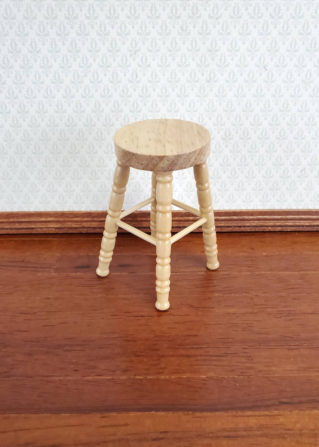 Dollhouse Miniature Bar Stool Wood Light Oak Finish 1:12 Scale Furniture - Miniature Crush